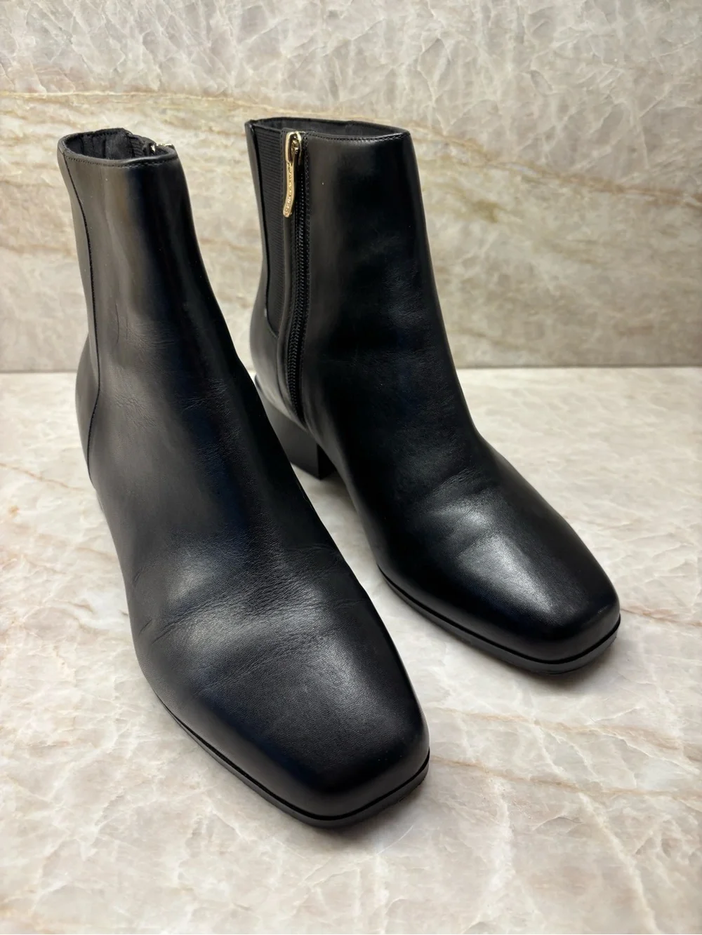 Easy Spirit Women's Black Leather Ankle Boots with Gold Zip